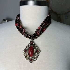 80's Vintage Jay Strongwater Multi Strand Crystal Necklace with Pendant